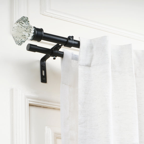 White Bloom Finial Extendable Double Curtain Rod Black 19MM (Hardware Included)