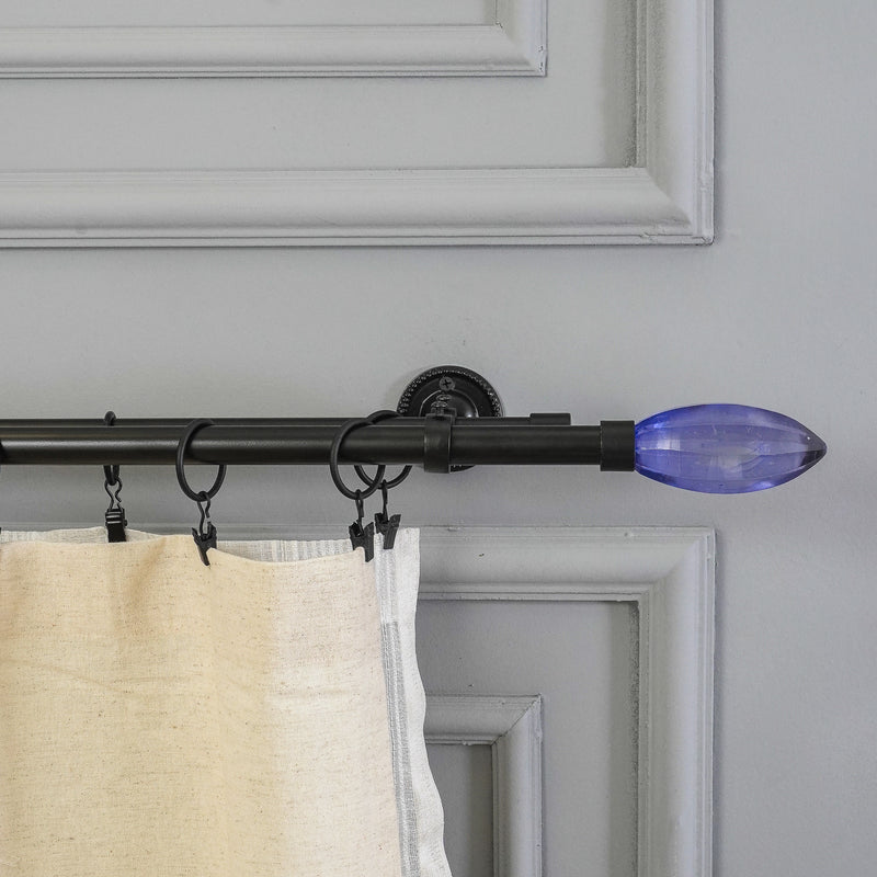 Blue Bud Finial Extendable Double Curtain Rod Black 19MM (Hardware Included)