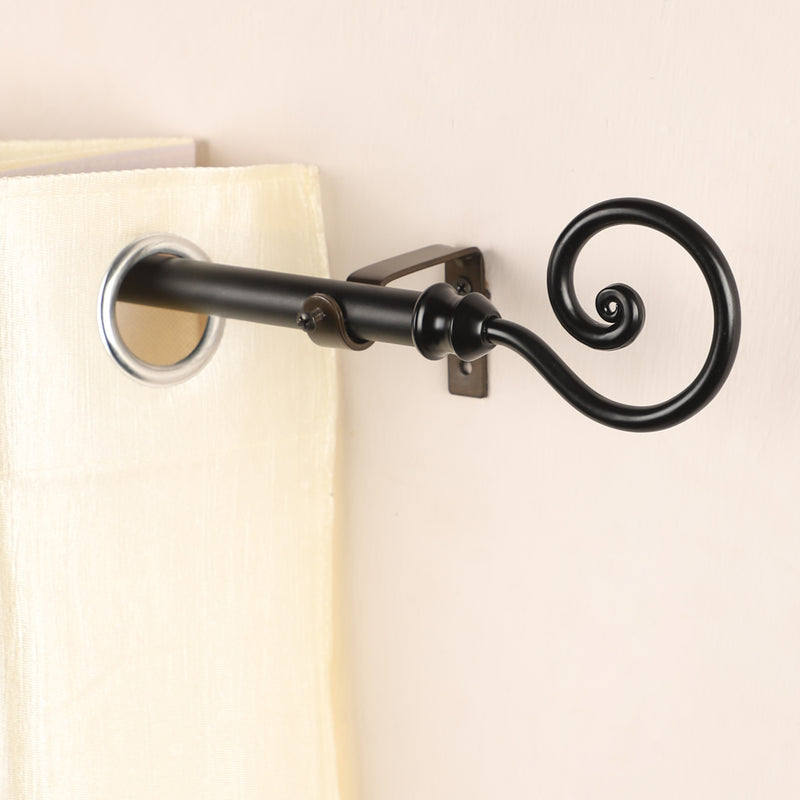 Spiral Metal Finial Extendable Curtain Rod Black 19MM (Hardware Included)