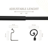 Spiral Metal Finial Extendable Curtain Rod Black 19MM