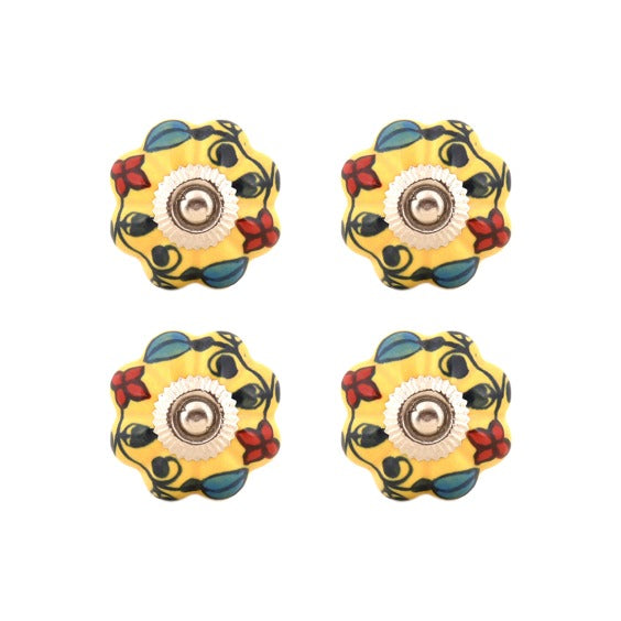 Yellow Ceramic Decorative Knobs - Set Of 4