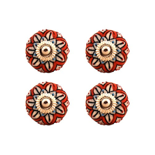 Orange Ceramic Decorative Knobs - Set Of 4