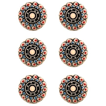 White & Black Ceramic Decorative Knobs - Set Of 4