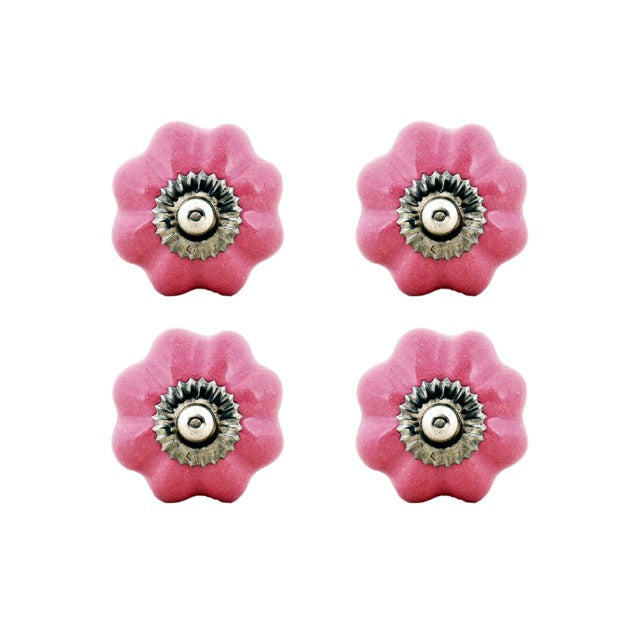 Pink Ceramic Decorative Knobs - Set Of 4