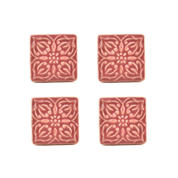 Carved Pink Flora Drawer Knob- Set Of 4