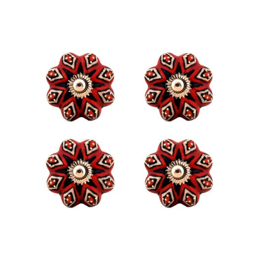 Red Ceramic Drawer Knobs - Set Of 4