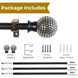 Silver Stud Ball Extendable Curtain Rod Black 19MM (Hardware Included)