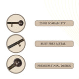 Ross Grey Metal Finial Extendable Curtain Rod Black 19MM (Hardware Included)