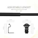 Metal Half Round Finial Extendable Curtain Rod Black 19MM (Hardware Included)