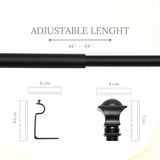 Metal Half Round Finial Extendable Curtain Rod Black 19MM (Hardware Included)