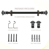 Metal Half Round Finial Extendable Curtain Rod Black 19MM (Hardware Included)
