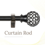 Ventilia Metal Finial Extendable Curtain Rod Black 25MM (Hardware Included)
