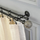 Silver Stud Ball Extendable Double Curtain Rod Black 19MM (Hardware Included)