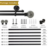 Silver Stud Ball Extendable Double Curtain Rod Black 19MM (Hardware Included)