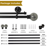 Silver Stud Ball Extendable Double Curtain Rod Black 19MM (Hardware Included)