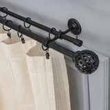 Perforated Black Metal Finial Extendable Double Curtain Rod Black 19MM (Hardware Included)