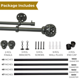 Perforated Black Metal Finial Extendable Double Curtain Rod Black 19MM (Hardware Included)