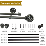 Perforated Black Metal Finial Extendable Double Curtain Rod Black 19MM (Hardware Included)