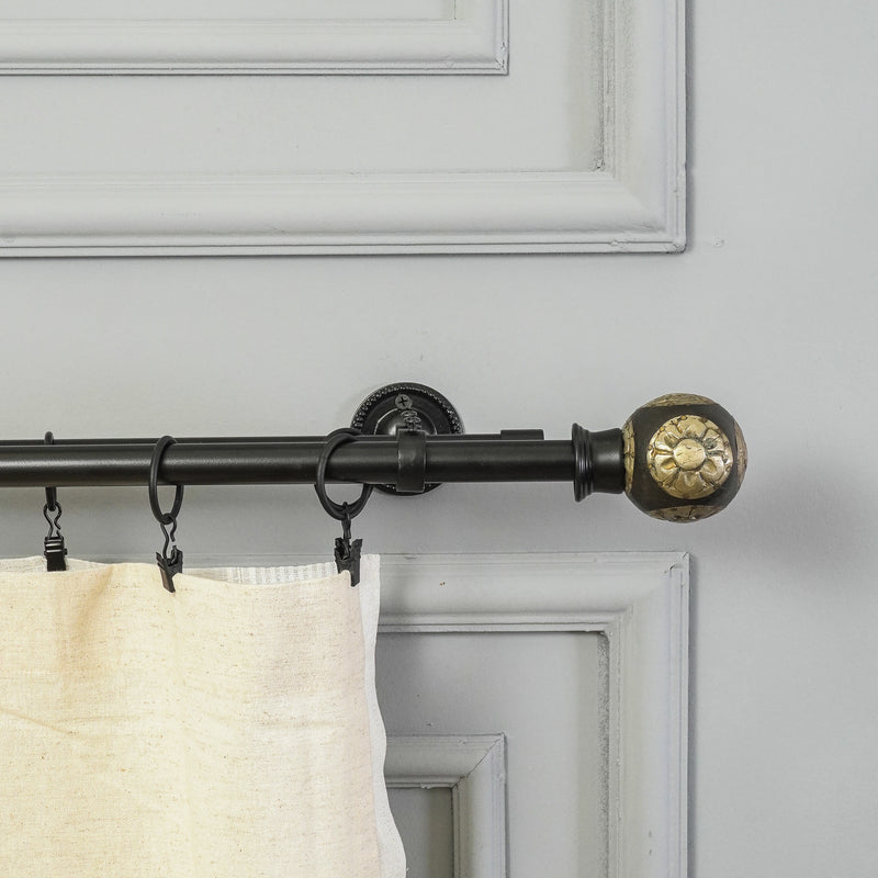 Mughal Metal Extendable Double Curtain Rod Black 19MM (Hardware Included)