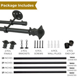 Metal Half Round Finial Extendable Double Curtain Rod Black 19MM (Hardware Included)