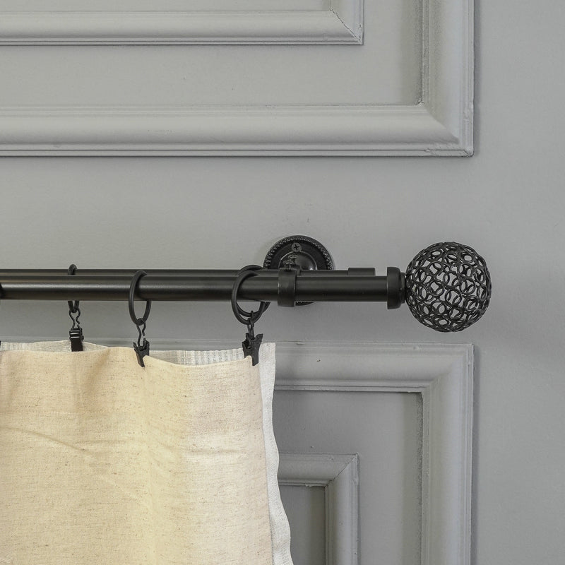 Ventilia Metal Finial Extendable Double Curtain Rod Black 19MM (Hardware Included)