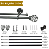 Ventilia Metal Finial Extendable Double Curtain Rod Black 19MM (Hardware Included)