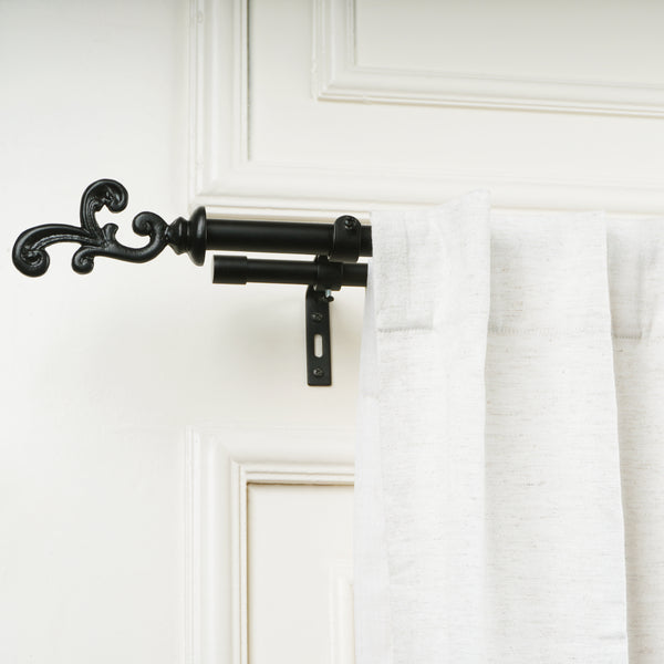 Regal Metal Finial Extendable Double Curtain Rod Black 19MM (Hardware Included)