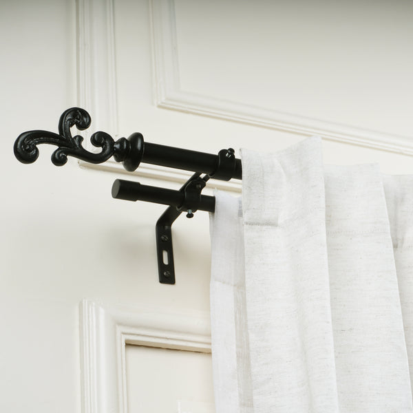 Regal Metal Finial Extendable Double Curtain Rod Black 19MM (Hardware Included)