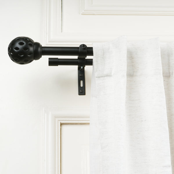 Perforated Black Metal Finial Extendable Double Curtain Rod Black 19MM (Hardware Included)