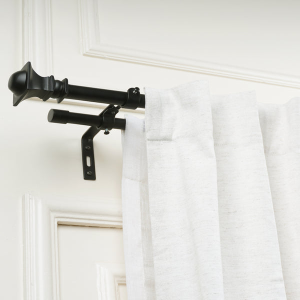 Metal Half Round Finial Extendable Double Curtain Rod Black 19MM (Hardware Included)