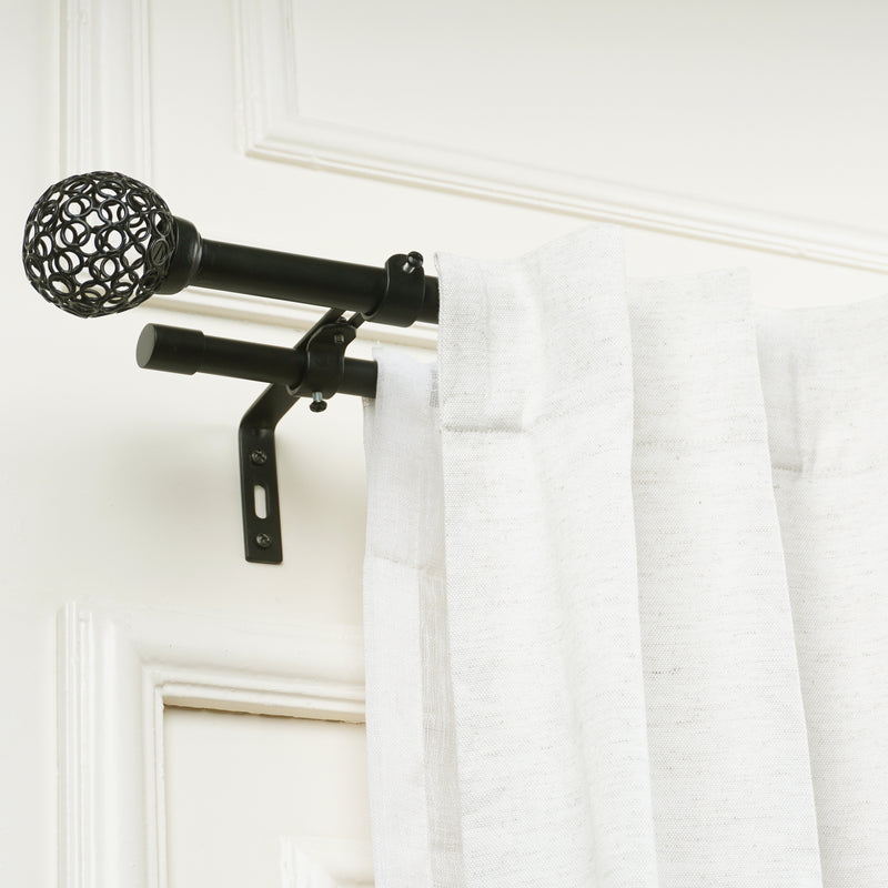 Ventilia Metal Finial Extendable Double Curtain Rod Black 19MM (Hardware Included)