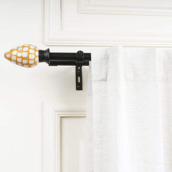 HoneyComb MOP Finial Extendable Double Curtain Rod Black 19MM (Hardware Included)