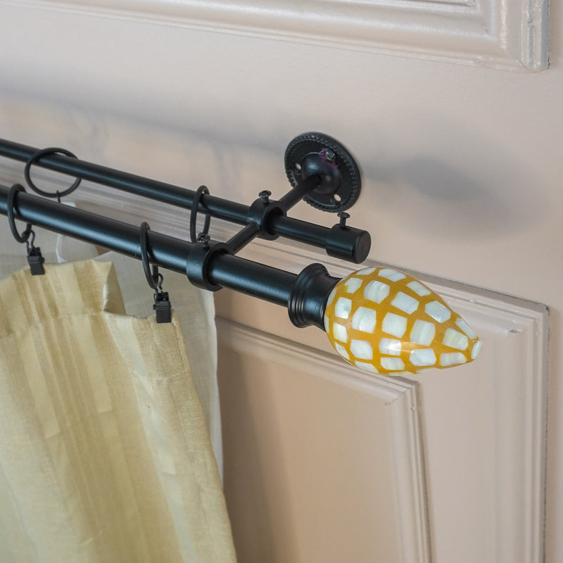 HoneyComb MOP Finial Extendable Double Curtain Rod Black 19MM (Hardware Included)