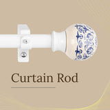 Rococo Ceramic Finial Extendable Curtain Rod White 19MM (Hardware Included)