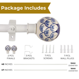 Handpainted Floral Ceramic Finial Extendable Curtain Rod White 19MM (Hardware Included)