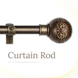 Floral Emboss Ceramic Finial Extendable Curtain Rod Black 19MM (Hardware Included)