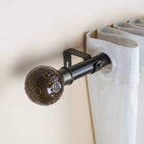 Floral Emboss Ceramic Finial Extendable Curtain Rod Black 19MM (Hardware Included)