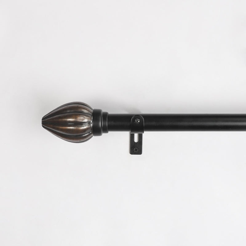 Rustic Metal Finial Extendable Curtain Rod Black 19MM (Hardware Included)