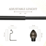 Rustic Metal Finial Extendable Curtain Rod Black 19MM (Hardware Included)