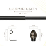 Rustic Metal Finial Extendable Curtain Rod Black 19MM (Hardware Included)