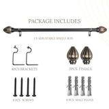 Rustic Metal Finial Extendable Curtain Rod Black 19MM (Hardware Included)