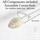 Tusky MOP Finial Extendable Curtain Rod White 19MM (Hardware Included)