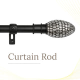 Metal Stud Finial Extendable Curtain Rod Black 19MM (Hardware Included)