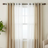 Brown Tusky Wood Finial Extendable Curtain Rod Black 19MM (Hardware Included)