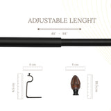 Brown Tusky Wood Finial Extendable Curtain Rod Black 19MM (Hardware Included)