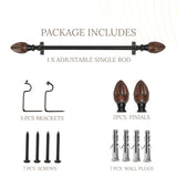 Brown Tusky Wood Finial Extendable Curtain Rod Black 19MM (Hardware Included)