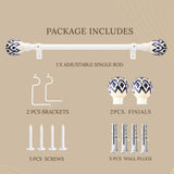 Handpainted Bloom Ceramic Finial Extendable Curtain Rod White 19MM (Hardware Included)