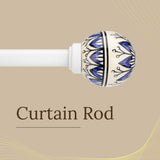 Handpainted Botanic Ceramic Finial Extendable Curtain Rod White 19MM (Hardware Included)