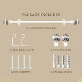 Handpainted Botanic Ceramic Finial Extendable Curtain Rod White 19MM (Hardware Included)