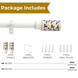 Handpainted Cylinder Ceramic Finial Extendable Curtain Rod White 19MM (Hardware Included)